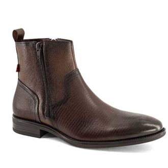 Andrea Mens Leather Side Zipper Booties In Dark Brown