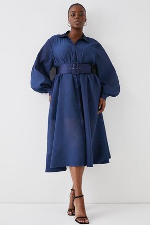 Coast Plus Size Premium Belted Organza Midi Shirt Dress