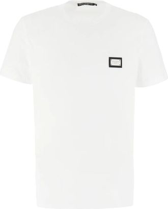 Dolce & Gabbana Logo Plate T-shirt - Heren - T-shirts - Wit - S - Katoen - Tops
