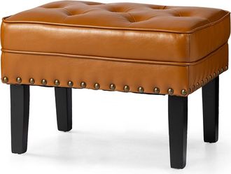Glitzhome Mid-century Modern Faux Leather Button-tufted Accent Stool in Yellow at Nordstrom, Size Medium