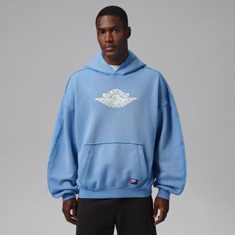 Nike Jordan Mens Jordan Flight Wings Fleece Pullover Hoodie in Blue | IM9191-489