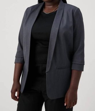 Only Carmakoma Carelly 3/4 Life Blazer In Dark Grey Melange