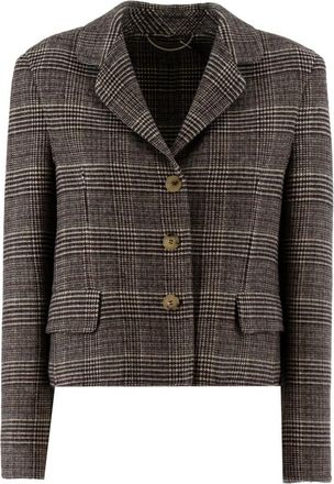 Ermanno Scervino Cropped Geruite Blazer - Dames - Blazers - Grijs - 2XS - Leer - Jassen