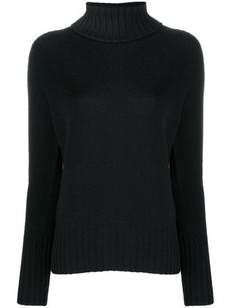 Drumohr Black High Ribbed Turtleneck Wool Sweater