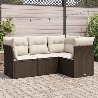 vidaXL Set De Sof&aacute;s De Jard&iacute;n 4 Pzas Y Cojines Rat&aacute;n Sint&eacute;tico Marr&oacute;n Vidaxl