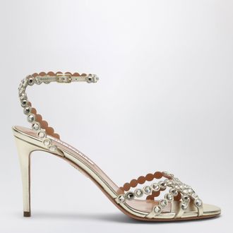 Aquazzura Sandali Tequila platino in pelle metallizzata con cristalli
