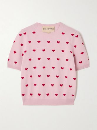 Valentino Garavani Pullover Cropped In Lana A Intarsio - Rosa
