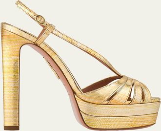 Aquazzura 130mm Aimee Metallic Leather Platform Sandals