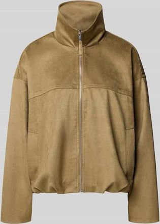 Gina Tricot Jacke in Leder-Optik mit Rei&szlig;verschluss und Eingrifftaschen in Oliv, Gr&ouml;&szlig;e XL