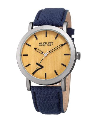 August Steiner Mens Canvas Over Leather Watch