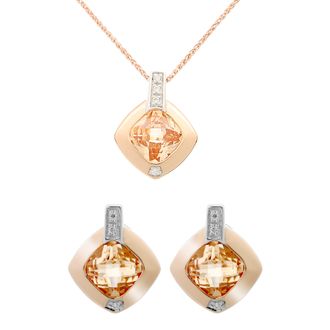 Orphelia Athena WoMens 925 Sterling Silver Set: Chain-Pendant + Earrings - Silver/Rose SET-7113 - Silver & Rose Gold - One Size