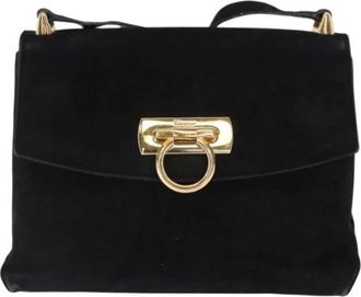 Ferragamo Pre-owned Gancini Schoudertas - Dames - Vintage Schoudertas - Zwart - ONE Size - Su&egrave;de - Vintage