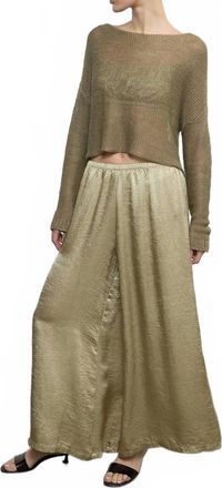 Enza Costa Textured Satin Palazzo Pant In Celadon