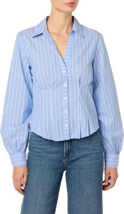 Joe's Stripe Pleated Cotton Button-Up Shirt in Blue/white Stripes at Nordstrom Rack, Size Large