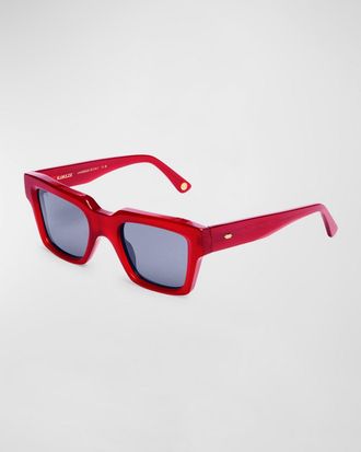 KIMEZE Mahi Red Acetate Square Sunglasses