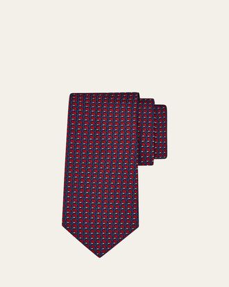 Ferragamo Mens Micro-Geometric Jacquard Silk Tie