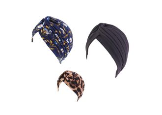 Generic Chemo Headwear for Women UK Soft Stretch Beanie Turban Head Scarves Chemo Caps Head Wraps Floral Headscarf Stretch Soft Hat (Pk 3 Black Navy Pattern &