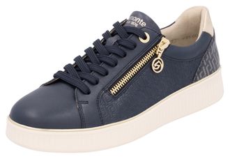 Remonte Plateausneaker REMONTE, Damen, Gr. 36, gold (dunkelblau, goldfarben), Leder, Lederimitat, Schuhe Plateausneaker, Freizeitschuh, Halbschuh, Schn&uuml;rersch