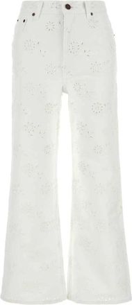 Chlo&eacute; Geborduurde Wijde Broek - Dames - Flared Jeans - Wit - W30 - Katoen - Jeans