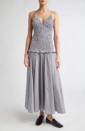 Brandon Maxwell The Josie Stripe Smocked Cotton Dress in Black/White Stripe at Nordstrom Rack, Size 10