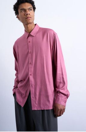 Topman Relaxed Fit Twill Button-Up Shirt in Mauve at Nordstrom, Size Xx-Large