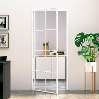 Berkfield Home Interior Door White 83x201.5 cm Tempered Glass&Aluminium Slim