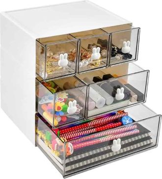 OEM Caja De Almacenamiento - 6 Cajones - Pl&aacute;stico Transparente - Apilable - Para Escritorio Hogar Taller - 1 Unidad