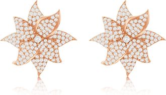 Suzy Levian Yellow Sterling Silver White Cubic Zirconia Large Pave Flower Earrings