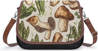Generic Asparagus And Mushroom Crossbody Bag Womens Handbag PU Message Bags Shoulder Purse with Adjustable Strap