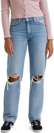 Levi's 94 Jeans Womens Blue Denim Distressed Mid Rise Straight Leg PALL123