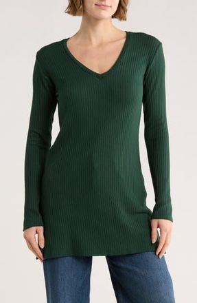 Go Couture V-Neck Tunic Sweater in Aventurine at Nordstrom Rack, Size X-Large