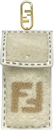 Fendi Beige White Leather Fur Pouch (Pre-Owned)