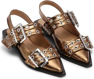 Ganni Buckle Ballerina In Bronze