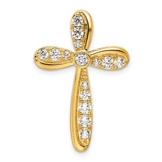 Diamond2Deal 14k Yellow Gold Lab Grown Diamond Cross Chain Slide Pendant (0.75ct, VS, G-H)