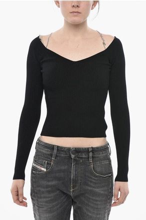 Diesel Lightweight Ribbed Top M-APRIL with Chain Necklace Applicati size Xxs