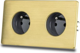 OEM Enchufe Doble El&eacute;ctrico De Acero Cepillado Gris Y Lat&oacute;n Pvd