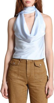 Avec Les Filles Satin Halter Top in Ice Blue at Nordstrom, Size Medium