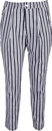 Giampaolo Tailored Blue and White Striped Trousers with Button Closure
