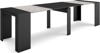 Skraut Home Mesa Consola Extensible, Mesa Comedor Plegable, 300, Para 14 Comensales, Comedor Y Cocina, Estilo Moderno, Gris Cemento - Skraut Home