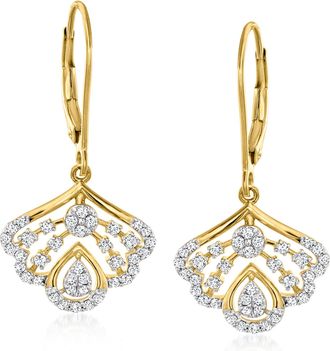 Ross-Simons Diamond Fan-Shaped Drop Earrings in 18kt Gold Over Sterling