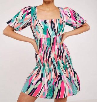 Apricot Callie Abstract Smocked Dress In Multicolor