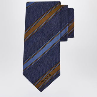 Ferragamo Medium Blue Regimental Jacquard Tie