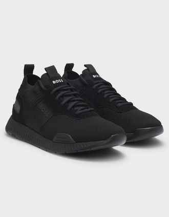 HUGO BOSS Mens BOSS Orange Titanium_Runn Mens Structured-Knit Sock Trainers With Branding - Black 001 - Size: 13