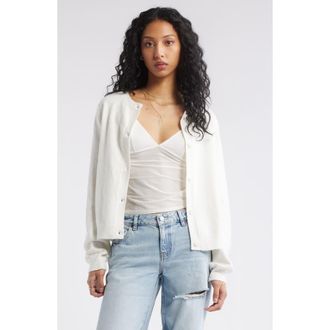 BP. Crewneck Cotton Blend Cardigan in Ivory at Nordstrom, Size Xx-Small