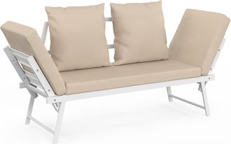 IDMarket Divano Da Giardino, Panca Trasformabile Nola 2/3 Posti Con Braccioli Reclinabili In Metallo Bianco E Cuscini Beige