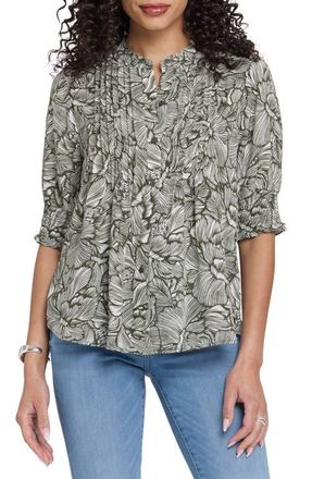 NYDJ Pleated Peasant Blouse in Leafy Rose at Nordstrom, Size Xx-Small