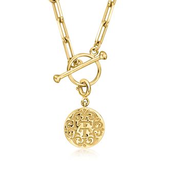 Ross-Simons 18kt Gold Over Sterling Paper Clip Link Toggle Necklace With Removable T and T Twin Talk Logo Charm