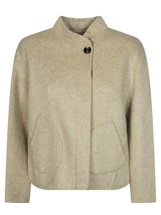 SOEUR Cropped Textured Jacket with High Neckline and Button Closure