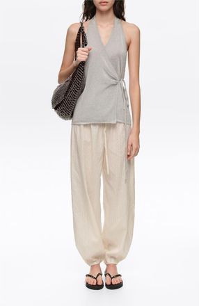 Bimba & Lola Metallic wrap knit top in Silver at Nordstrom, Size X-Small/small
