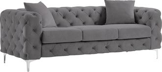 Vente-Unique Sofá Chesterfield de 3 plazas de terciopelo antracita EDWINA